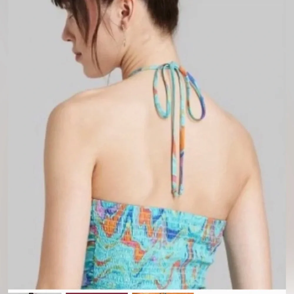 Wild fable Aqua Blue Swirl Keyhole Halter Bandeau Top Elastic Back XXL